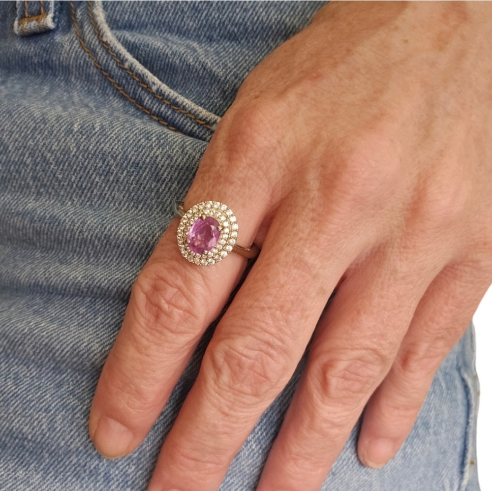 Ilakaka Hot Pink Sapphire Halo Ring
